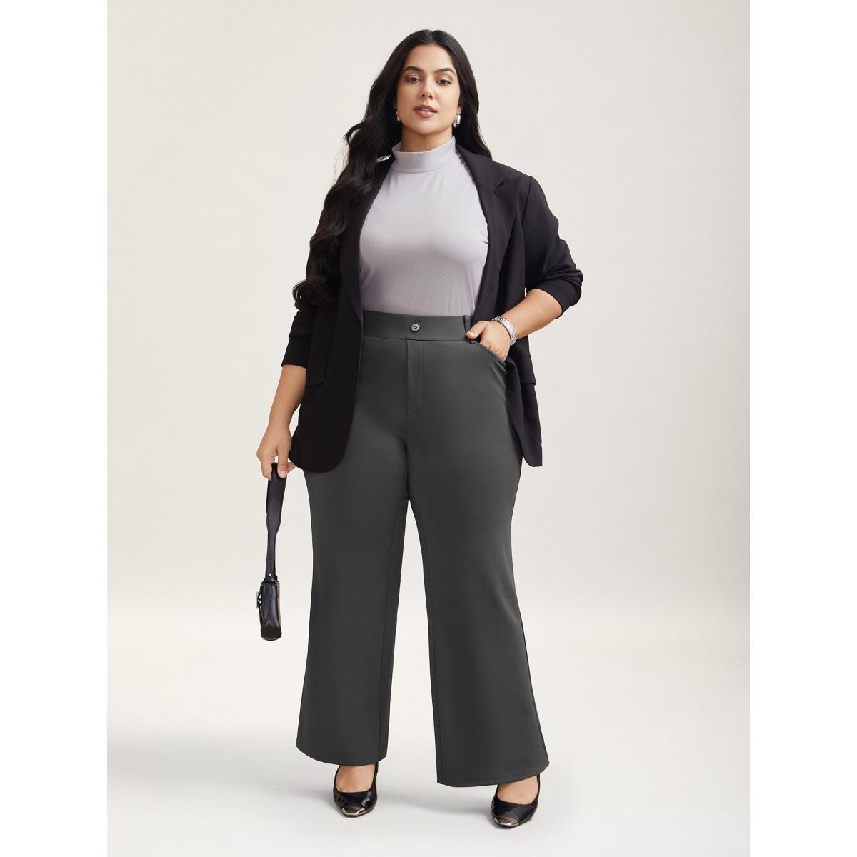 Plus Size No-Waist Gap High Rise Flared Pants Women DimGray At the Office Bootcut Mid Rise Work Pants BloomChic 22-24/3X Product Image