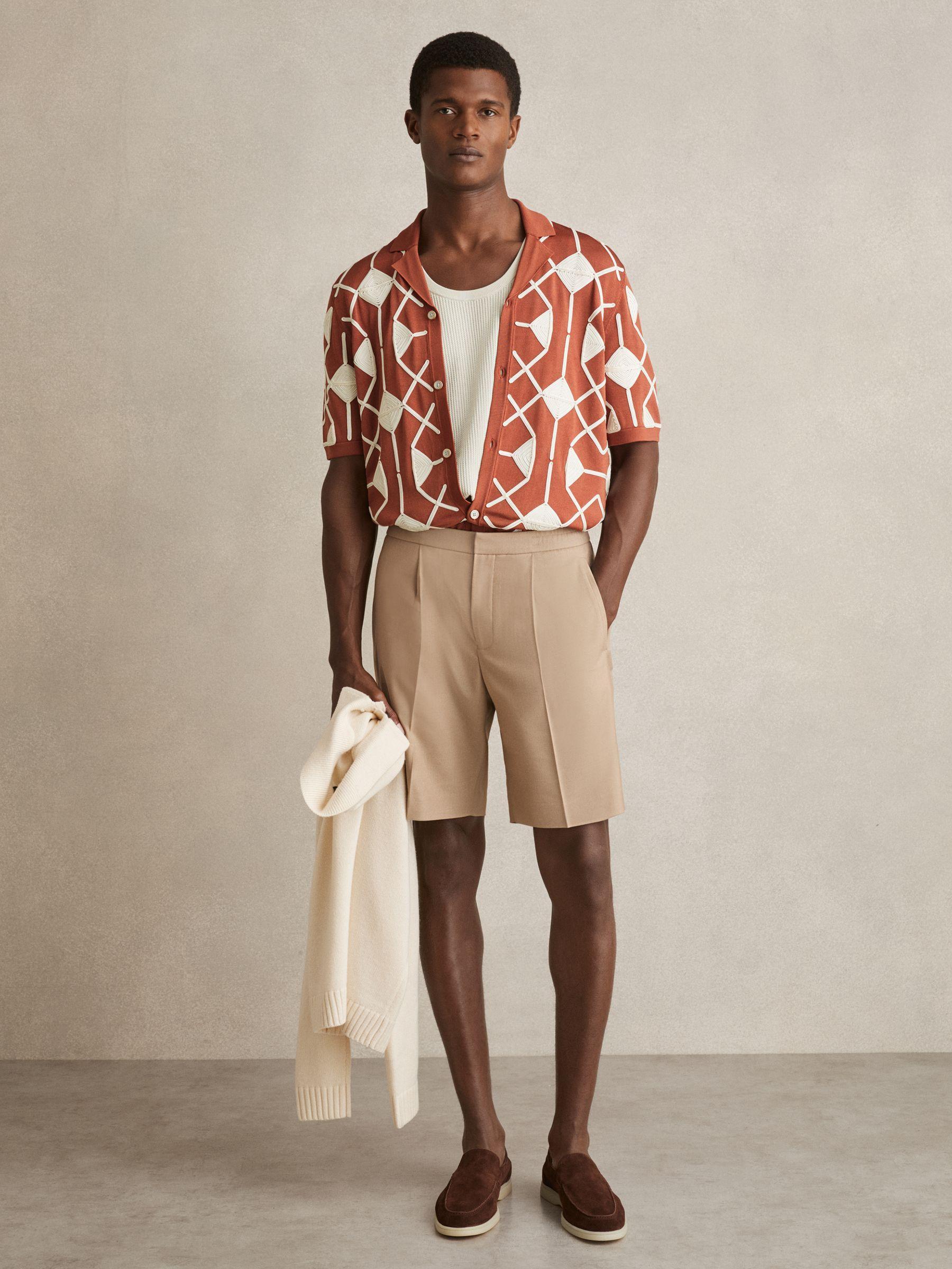 Geometric Embroidery Knit Shirt in Paprika Red Product Image