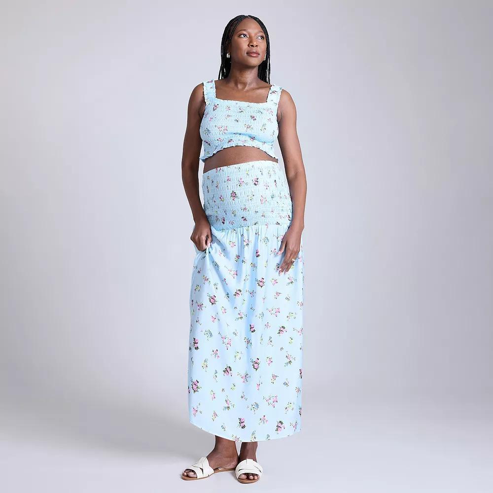 Maternity Motherhood® 2-pc. Smocked Crop Top & Maxi Skirt Set, Women's, Size: Medium-Mat, Ditsy Floral Product Image