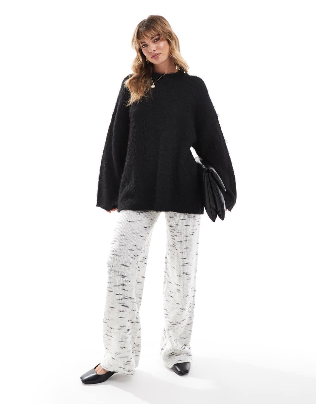 ASOS DESIGN brushed crew neck sweater in black Product Image