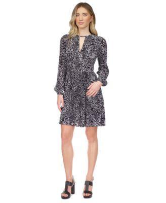 Michael Michael Kors Womens Animal-Print Pleated Mini Dress - White/ Product Image