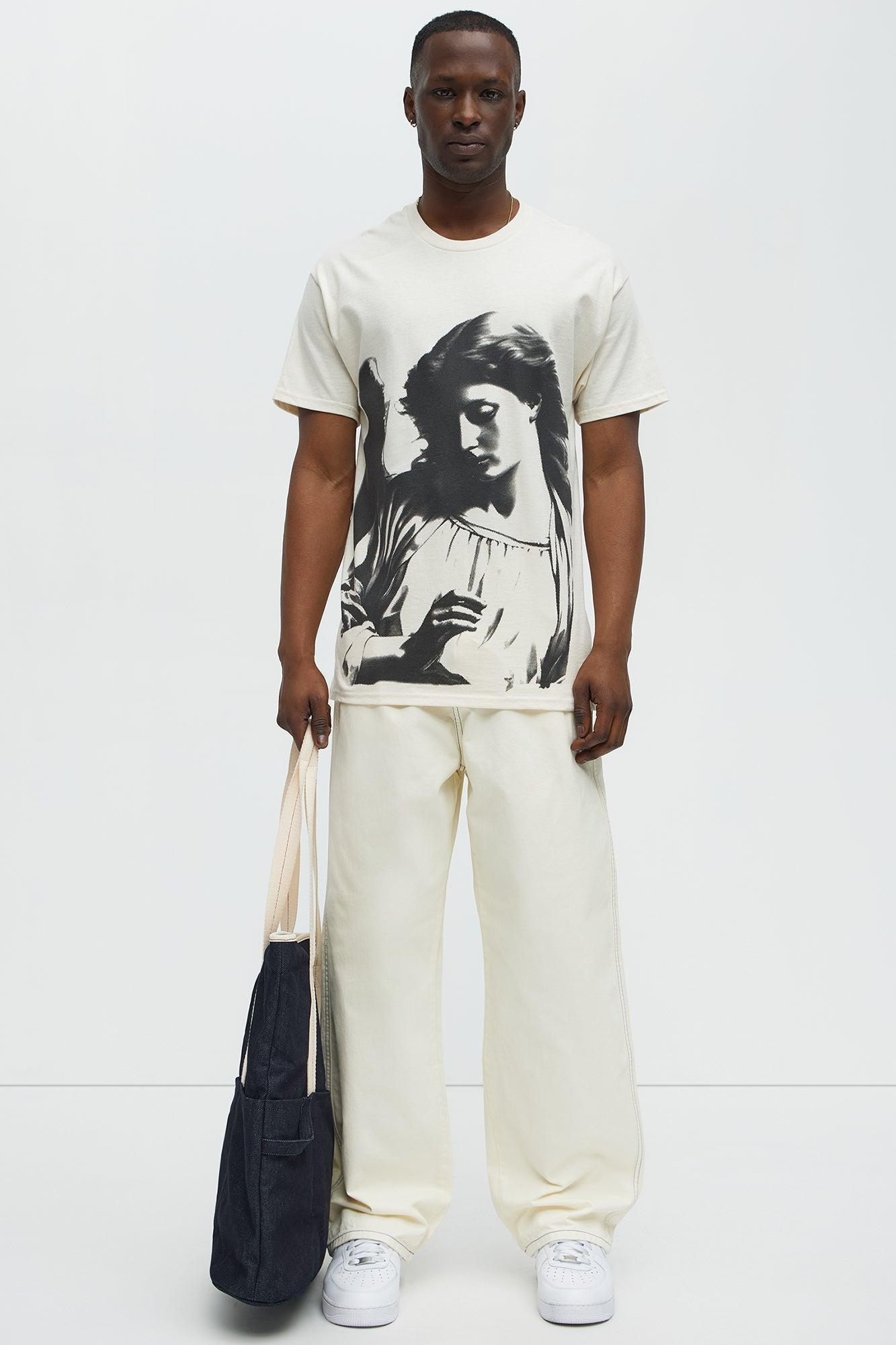 Number One Contrast Stitching Baggy Pant - Off White Product Image