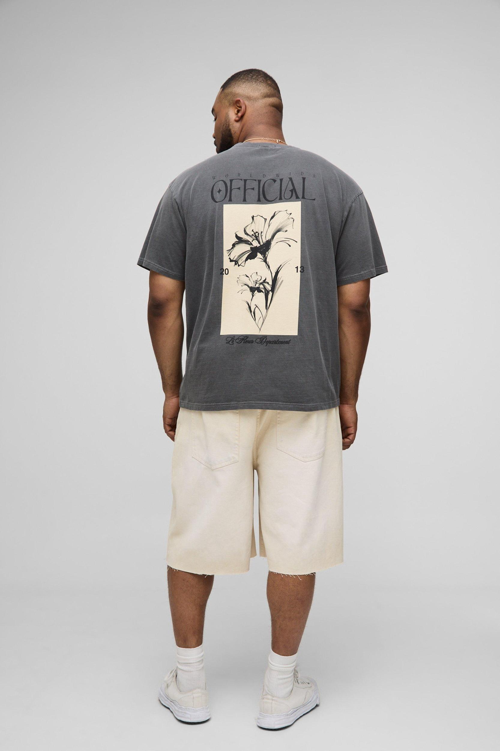 Plus Oversized Washed Official Floral Print T-Shirt | boohooMAN USA Product Image