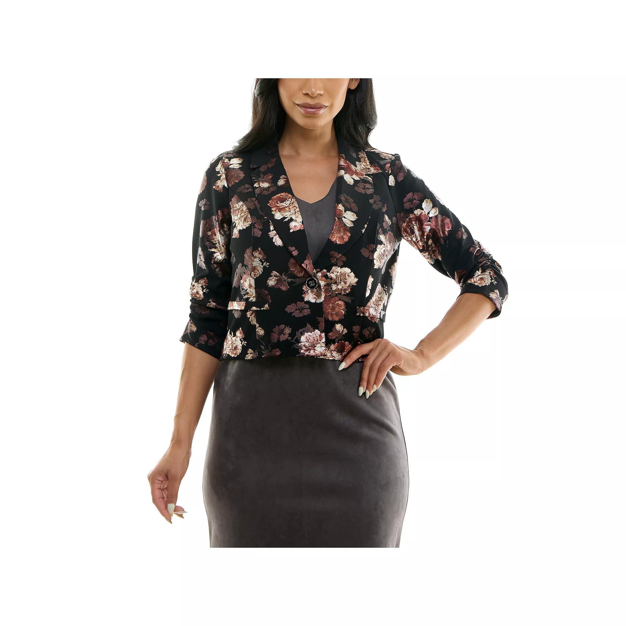 Women's Nina Leonard Foil Blazer, Size: Medium, Black Brown Team Product Image