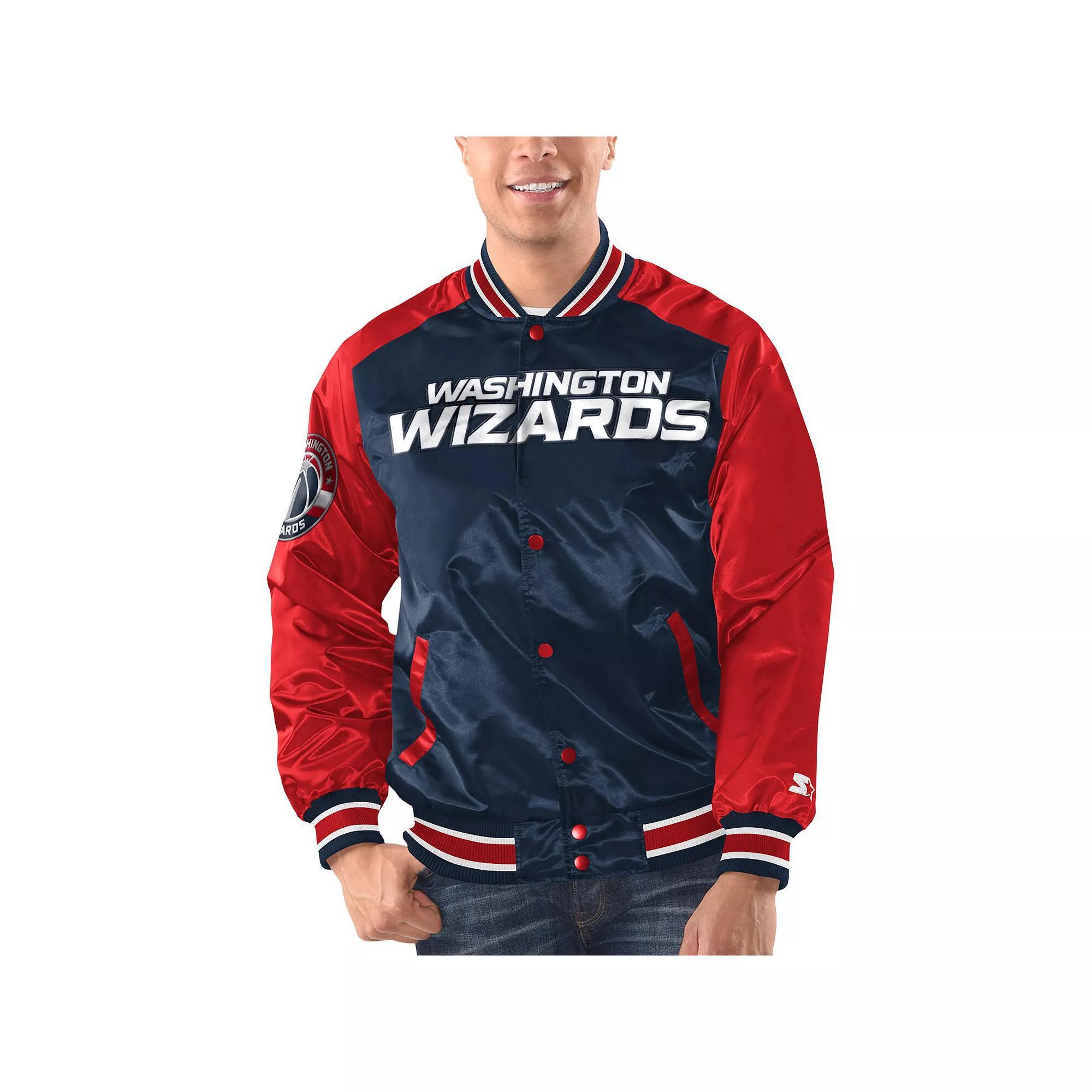 Men's Starter Navy/Red Washington Wizards Renegade Satin Full-Snap Varsity Jacket, Size: 2XL, Wiz Blue Product Image