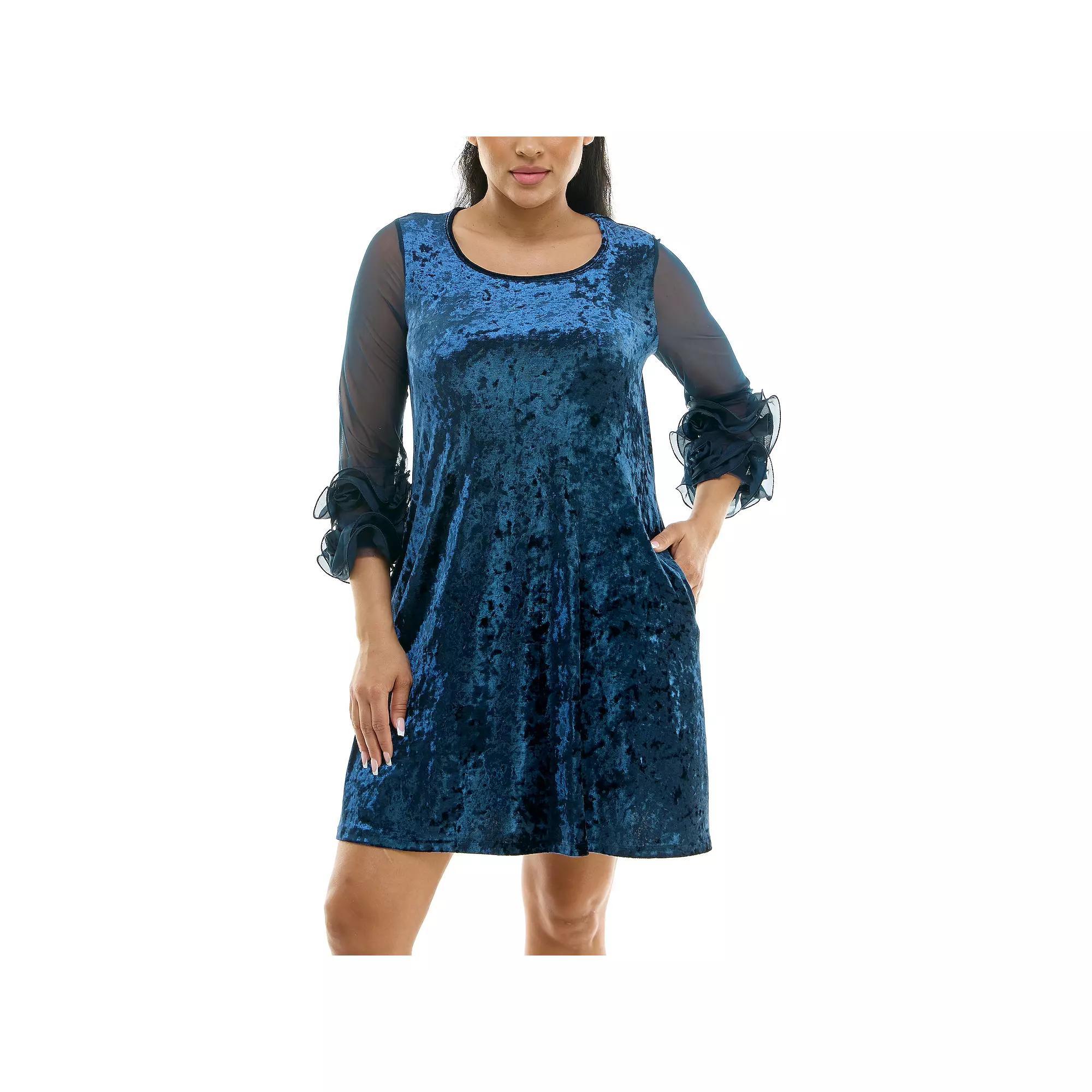 Women's Nina Leonard Crushed Velvet Trapeze Dress, Size: Small, Rich Green Product Image