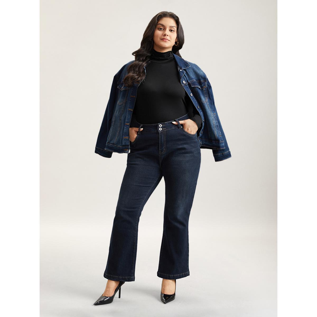 Plus Size Supersoft Essentials Solid Funnel Neck Knit T-shirt Black Women Elegant Plain Plain Ruffled collar Bodycon Dailywear T-shirts BloomChic 10/M Product Image