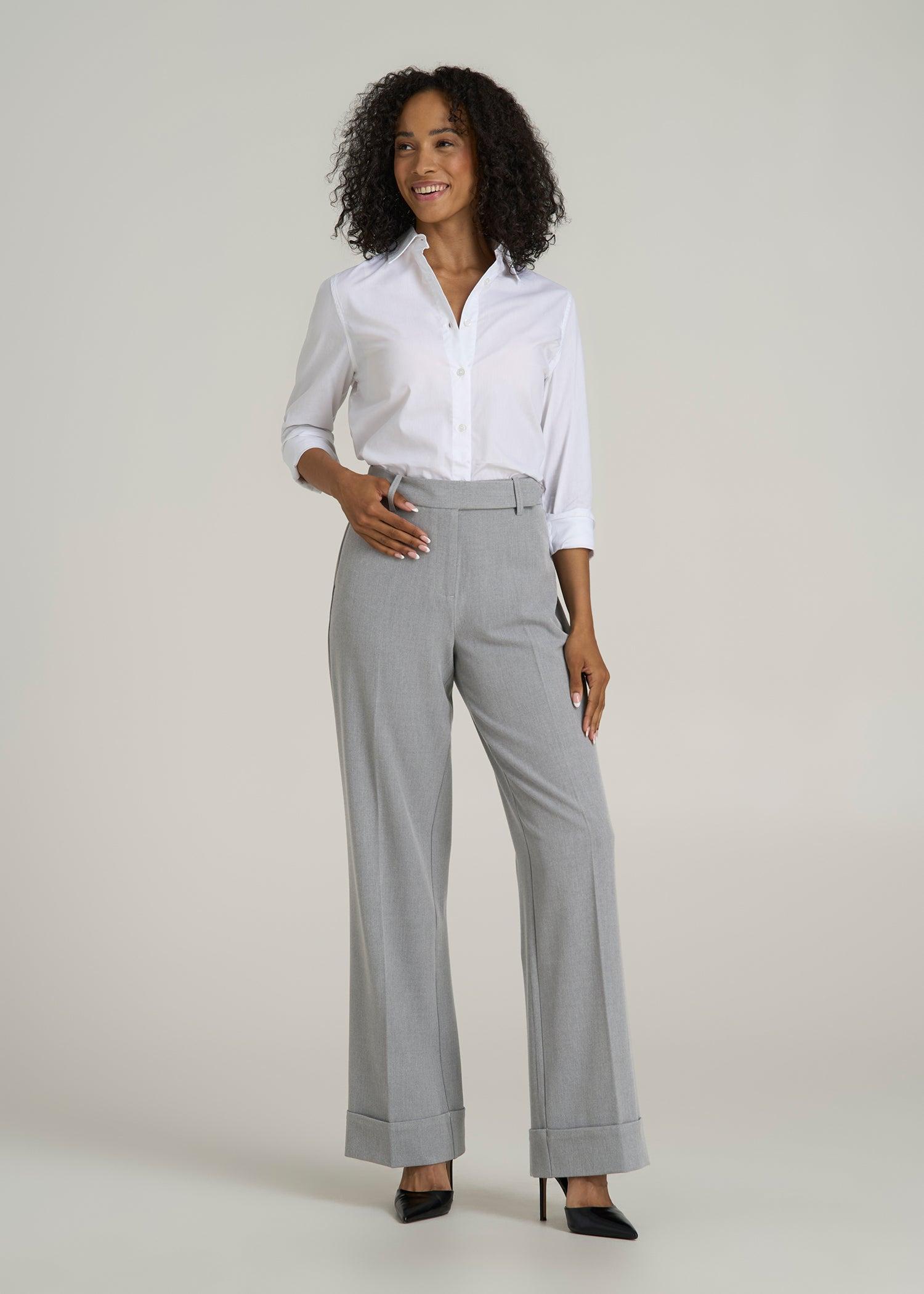 Wide-Leg Cuffed Pants for Tall Women in Medium Grey Mix Product Image
