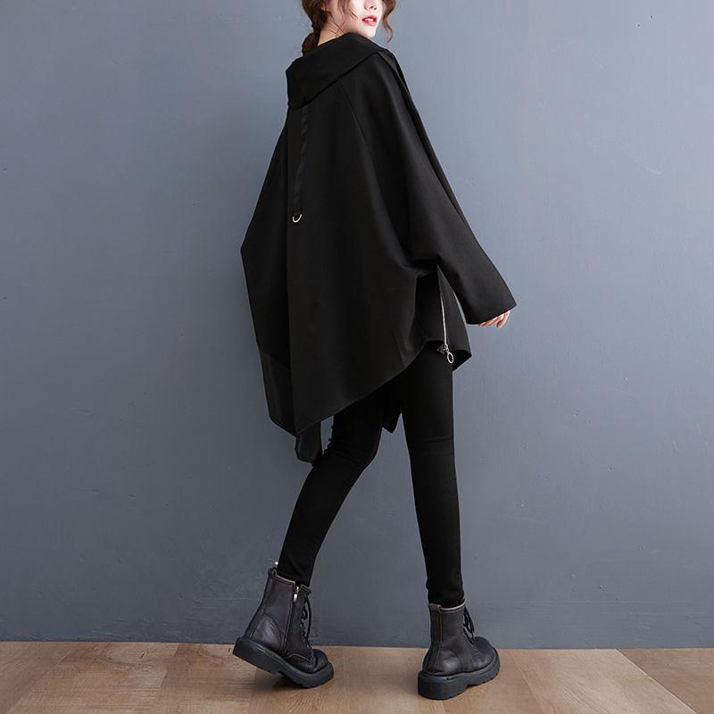 Plain Asymmetrical Zip Oversized Pullover Product Image