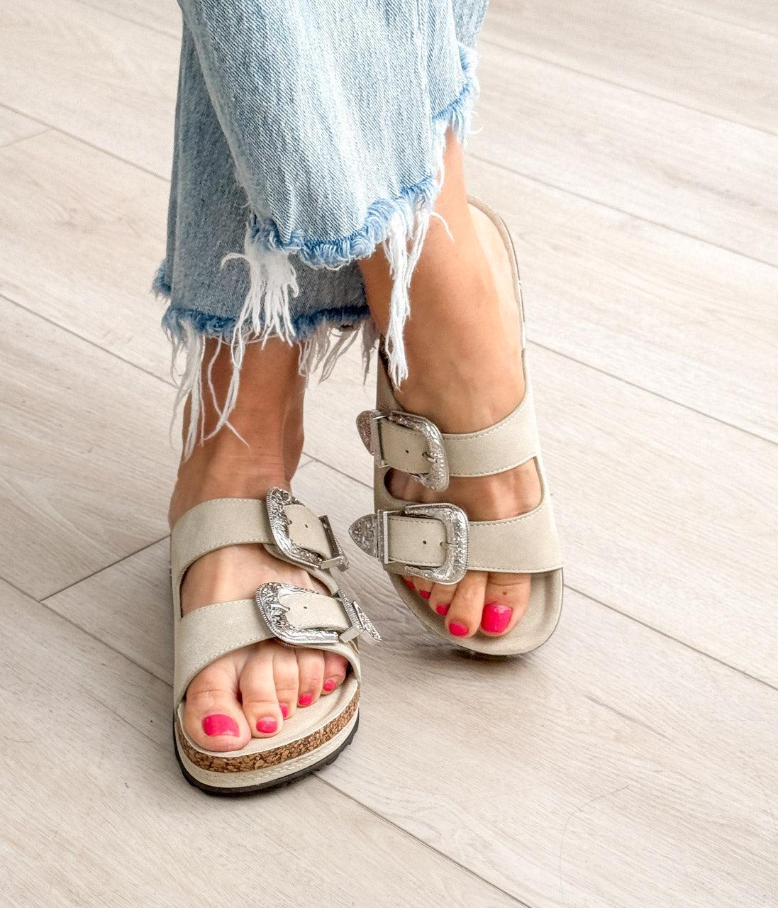 Mickie Western Slides in Cream Product Image