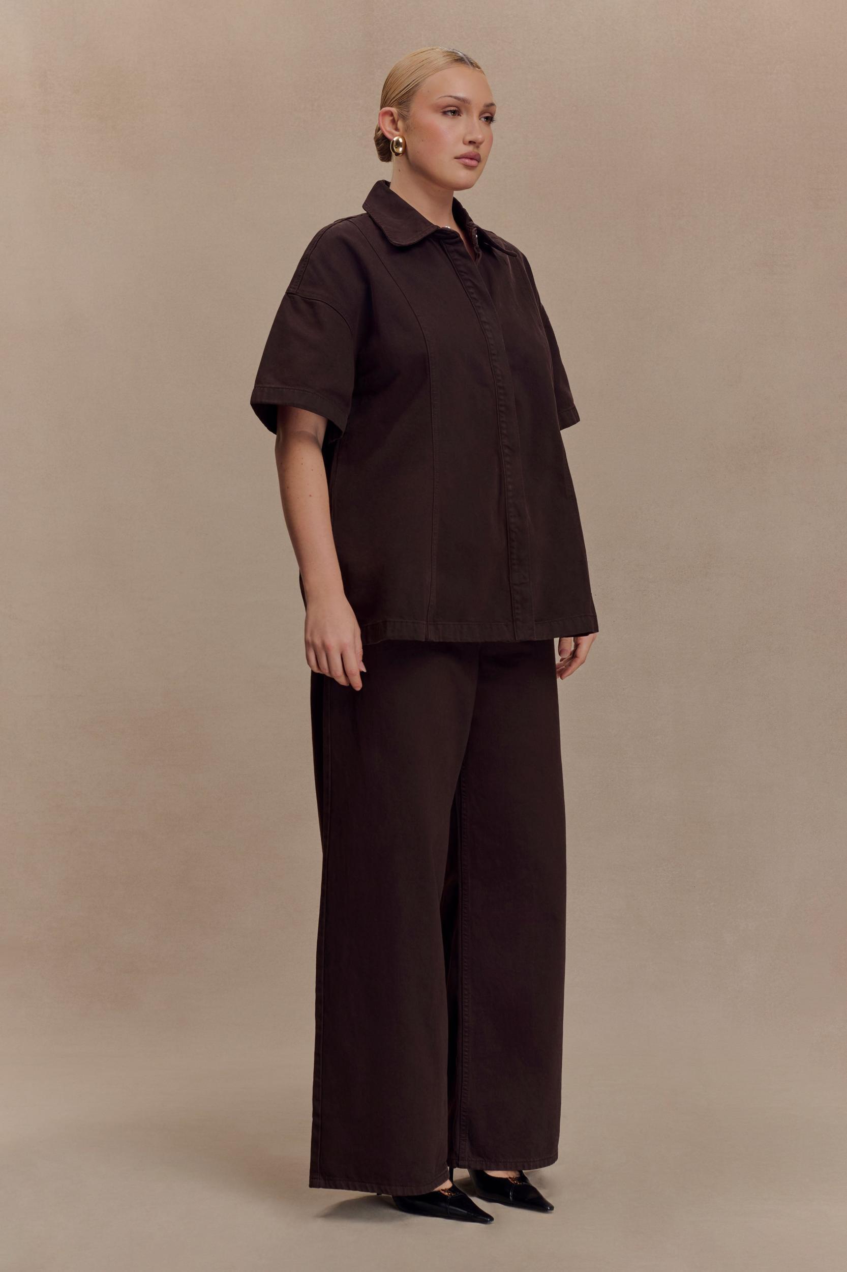 Maya Oversized Denim Shirt - Chocolate Product Image