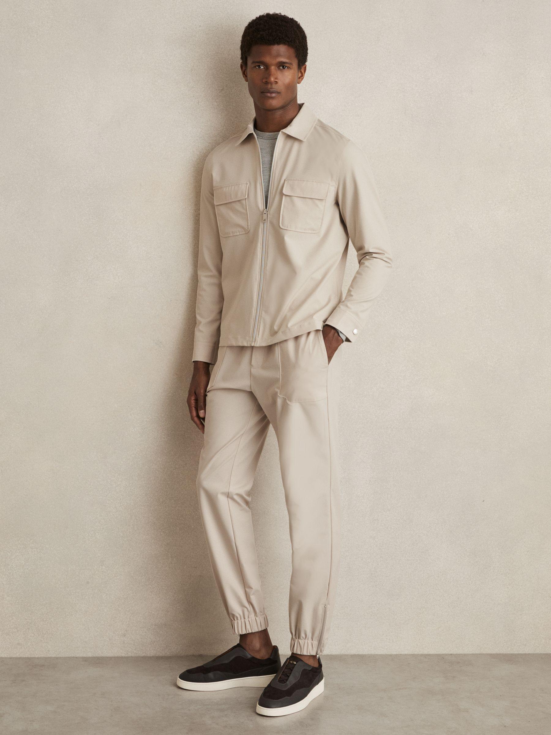 Drawstring Technical Cuffed Trousers in Stone Product Image
