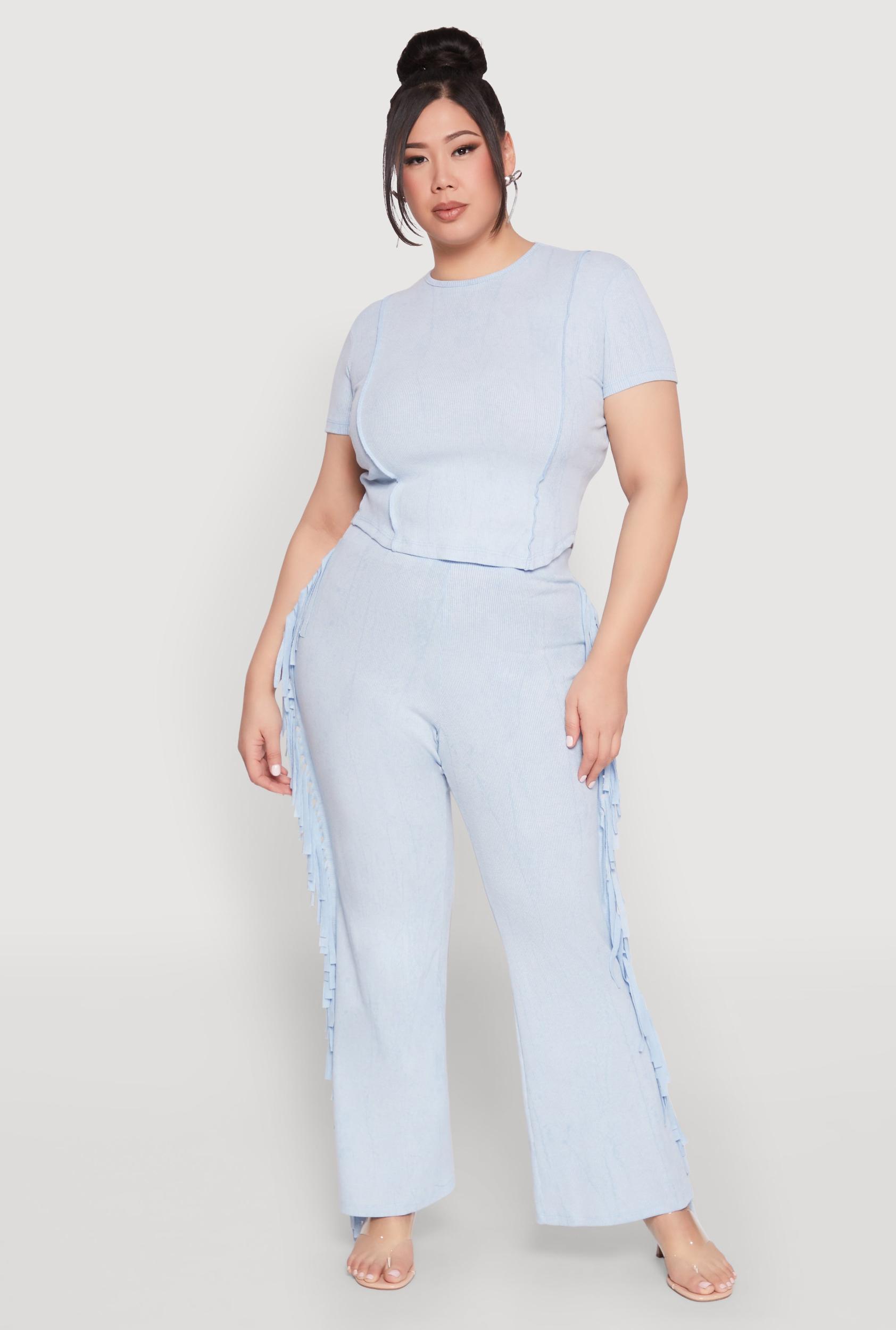 Womens Plus Size Mineral Wash Side Fringe Pants Product Image