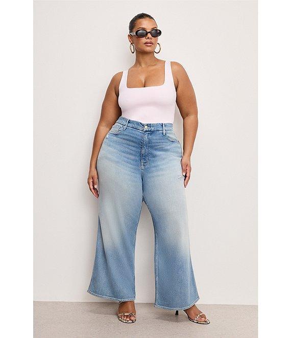 Good American Plus Size Scuba Knit Modern Square Neck Sleeveless Wide Strap Tank Bodysuit Product Image