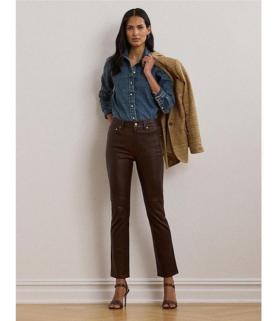 Lauren Ralph Lauren Petite Size Jamelko Point Collar Long Sleeve Classic Fit Denim Shirt Product Image