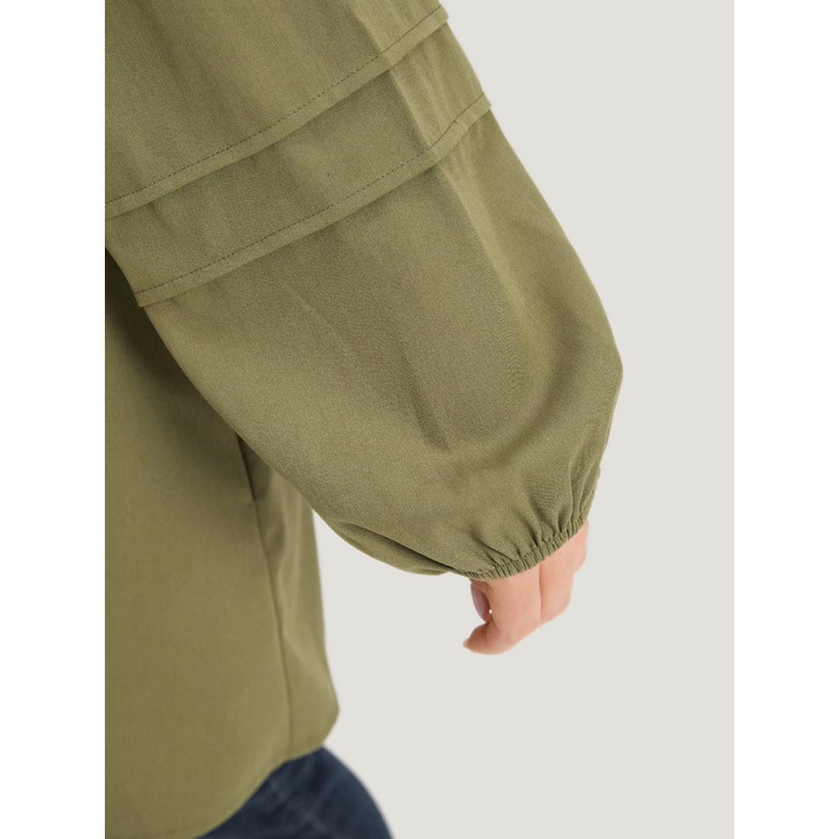 Plus Size Plain Contrast Lace Lantern Sleeve Button Fly Coat Women Sage Casual Elastic cuffs Ladies Dailywear Winter Coats BloomChic 26/4X Product Image