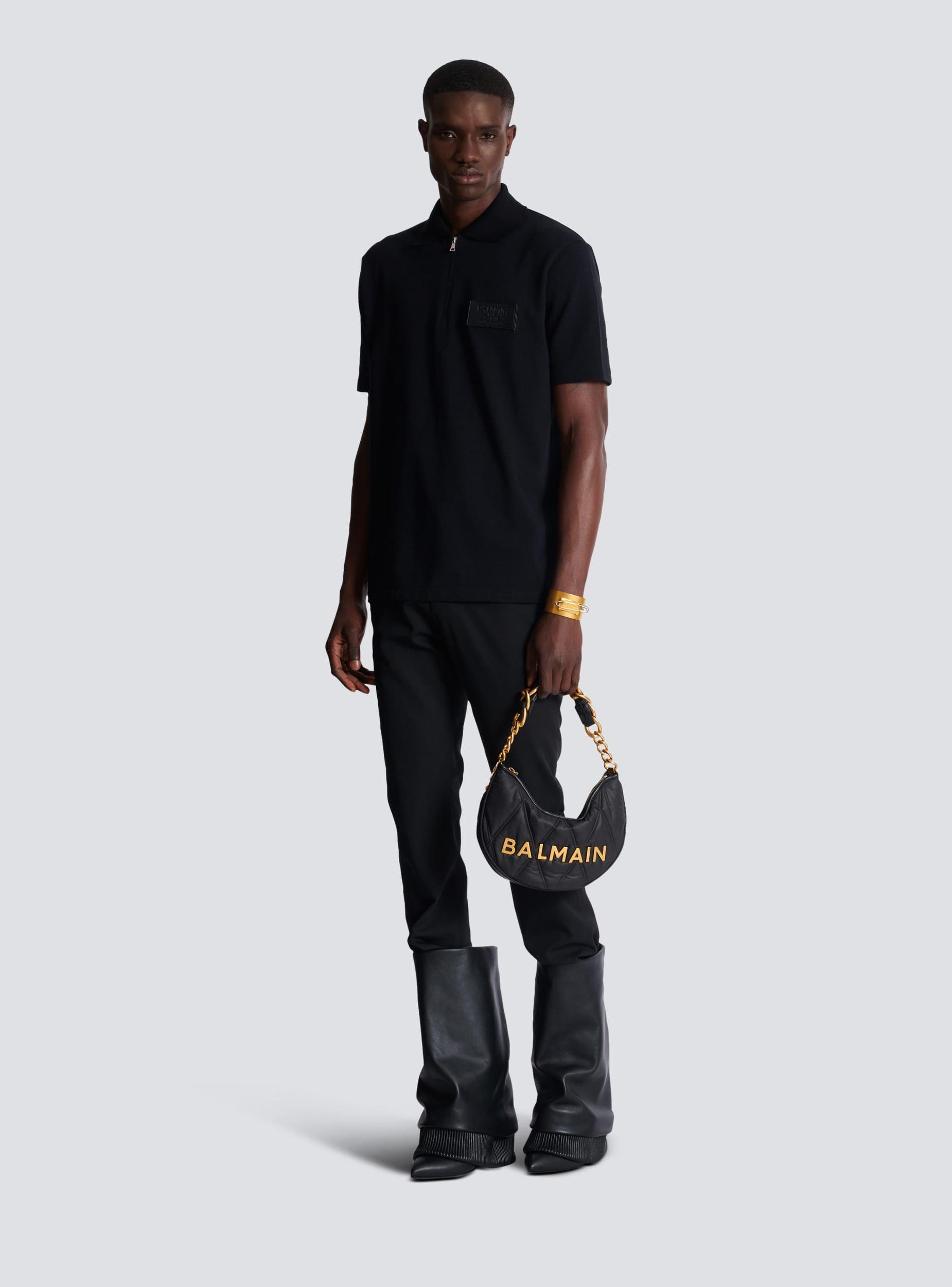 Cotton polo shirt with leather Balmain Couture label Product Image