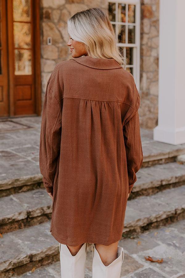 Afternoon Escape Linen-Blend Mini Dress in Chocolate Product Image