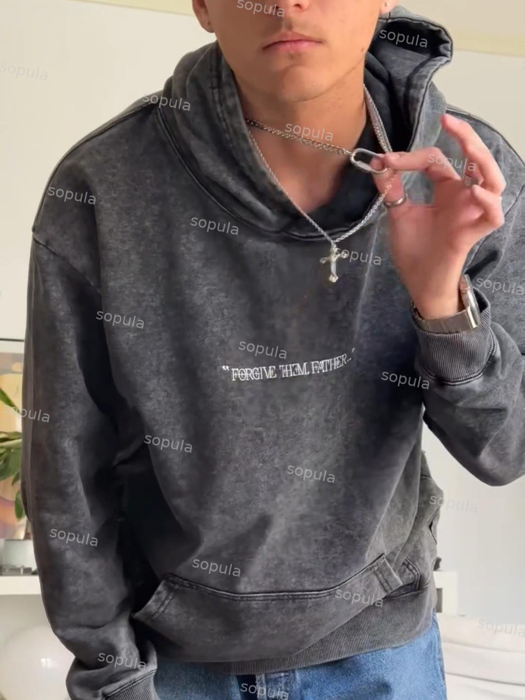 Forgive Them Father Graphic Acid Washed Oversized Hoodie Product Image