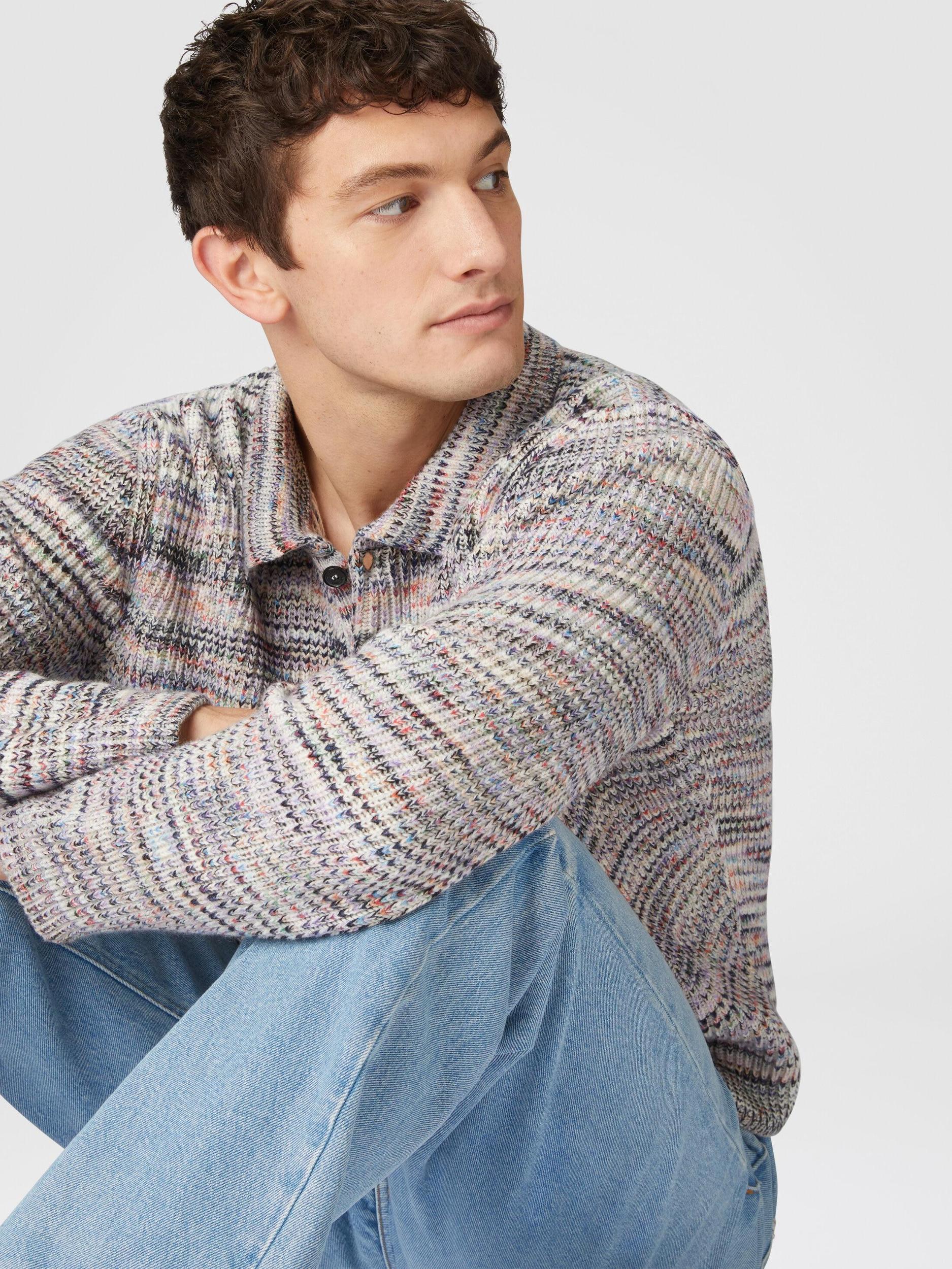 Long-sleeved polo shirt in cashmere and wool with slub motif Product Image