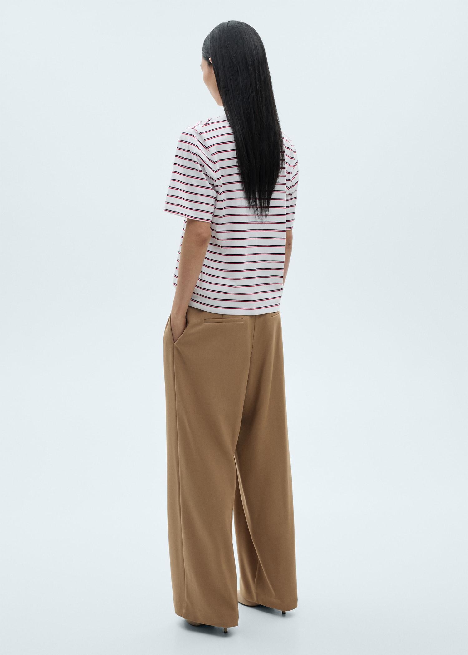 Striped cotton T-shirt - Women | MANGO USA Product Image