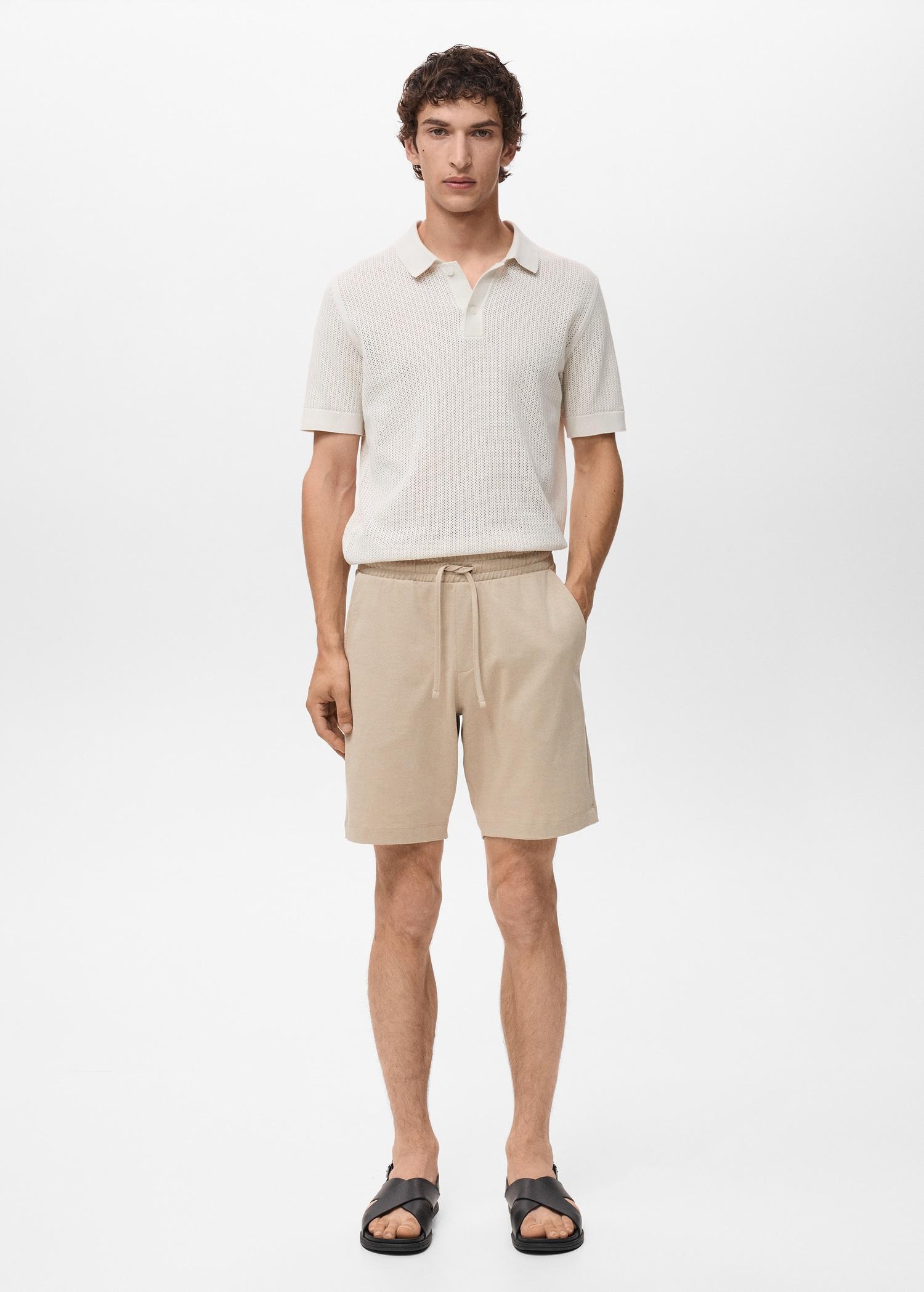100% cotton bermuda shorts with drawstring - Men | MANGO USA Product Image