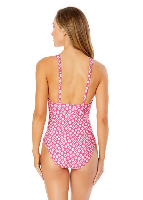 Anne Cole Women's Twist Front Shirred One Piece Swimsuit in Shibori Geo Pink at Nordstrom, Size 6 Product Image