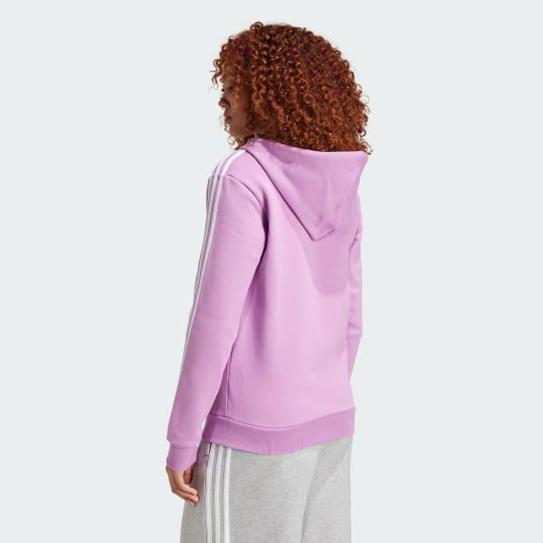 adidas Essentials 3-Stripes Full-Zip Fleece Hoodie Linen Green S Womens Product Image