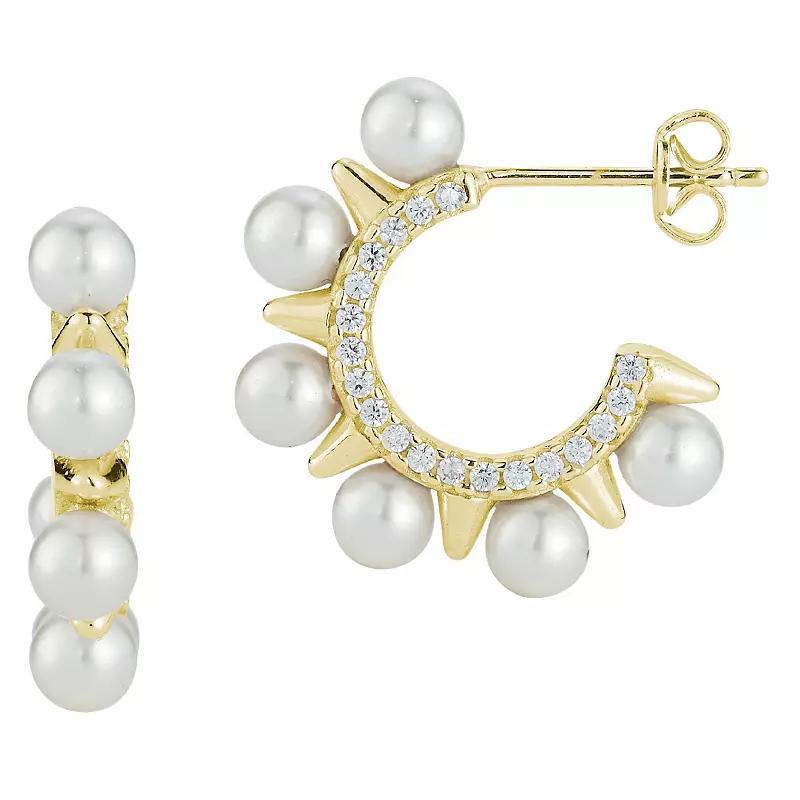 Sunkissed Sterling Freshwater Cultured Pearl & Cubic Zirconia Spike Hoop Earrings, Womens, Silver Tone Product Image