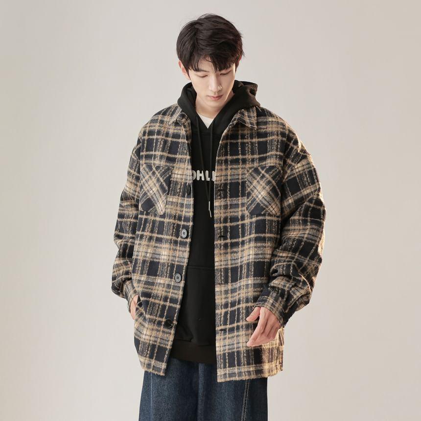 Plaid Button-Up Shirt Jacket Product Image