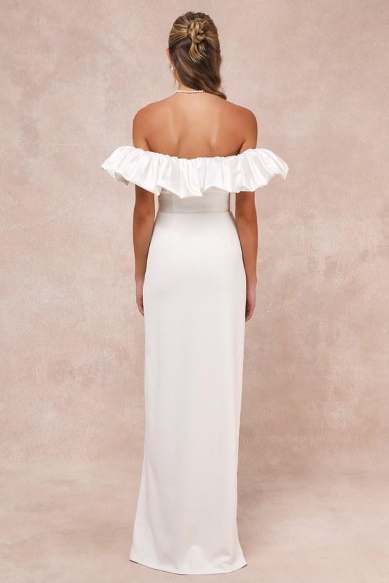 Sincerely Passionate White Ruffled Off-the-Shoulder Maxi Dress Product Image