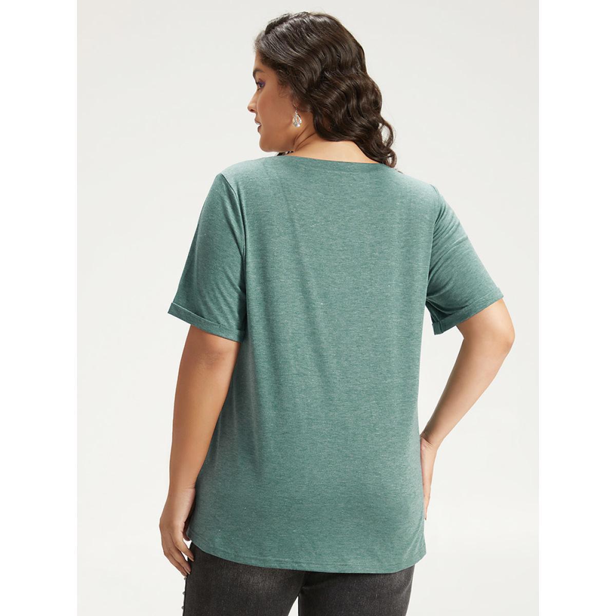 Plus Size Halloween Pumpkin Print Crew Neck T-shirt DarkGreen Women Casual Printed Halloween Dailywear T-shirts BloomChic 14-16/1X Product Image