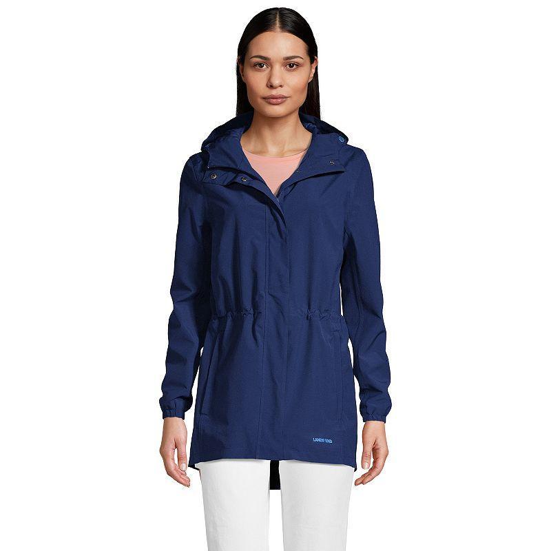 Womens Lands End Hooded Packable Raincoat Deep Blue Product Image