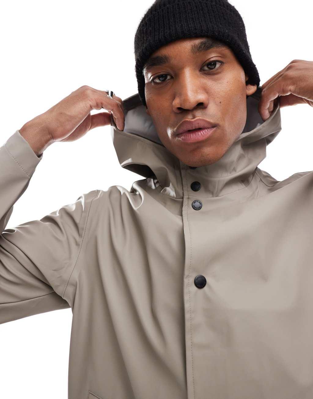 ONLY & SONS hooded rain jacket in beige Product Image