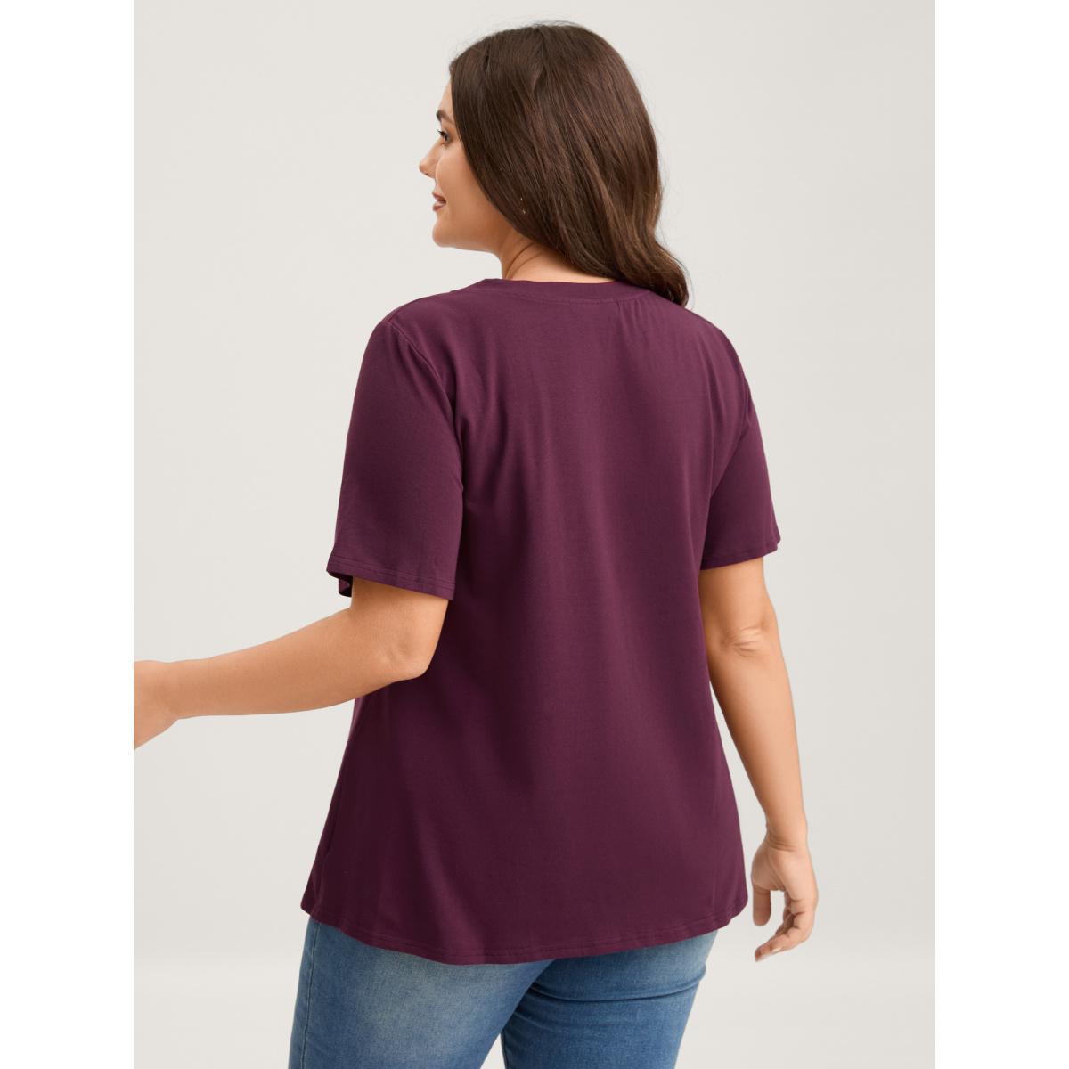 Plus Size Knotted Cut-Out Neckline Solid T-Shirt Eggplant Women Twist Round Neck Everyday-Elegant T-shirts BloomChic 28/5X Product Image