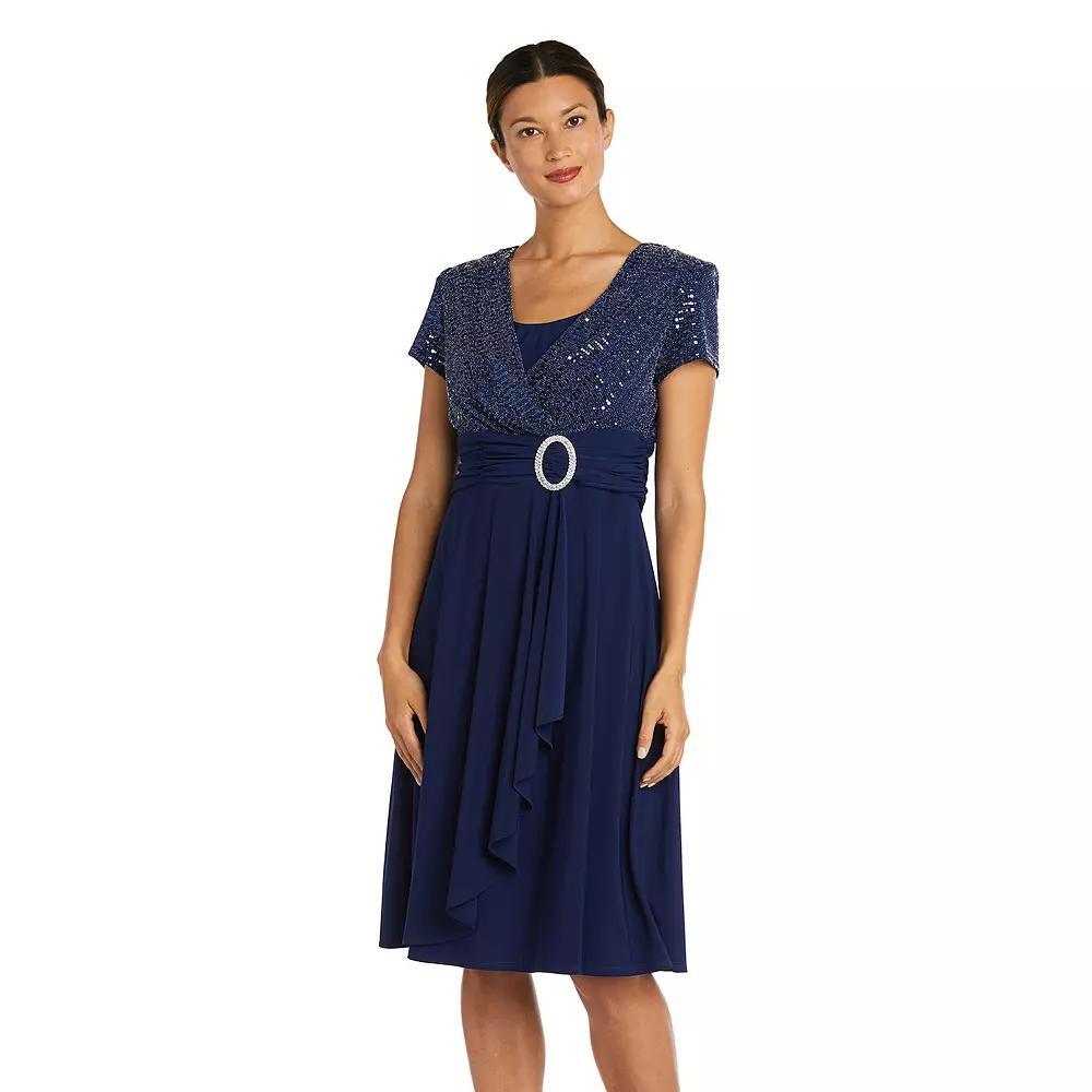 Women's R&M Richards Cascade Wrap Dress, Size: 14, Black Black Product Image