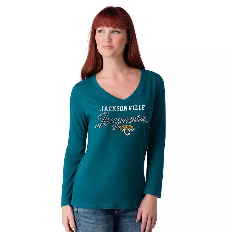 Women's G-III 4Her by Carl Banks Royal New York Giants Post Season Long Sleeve V-Neck T-Shirt, Size: XL, Blue Product Image