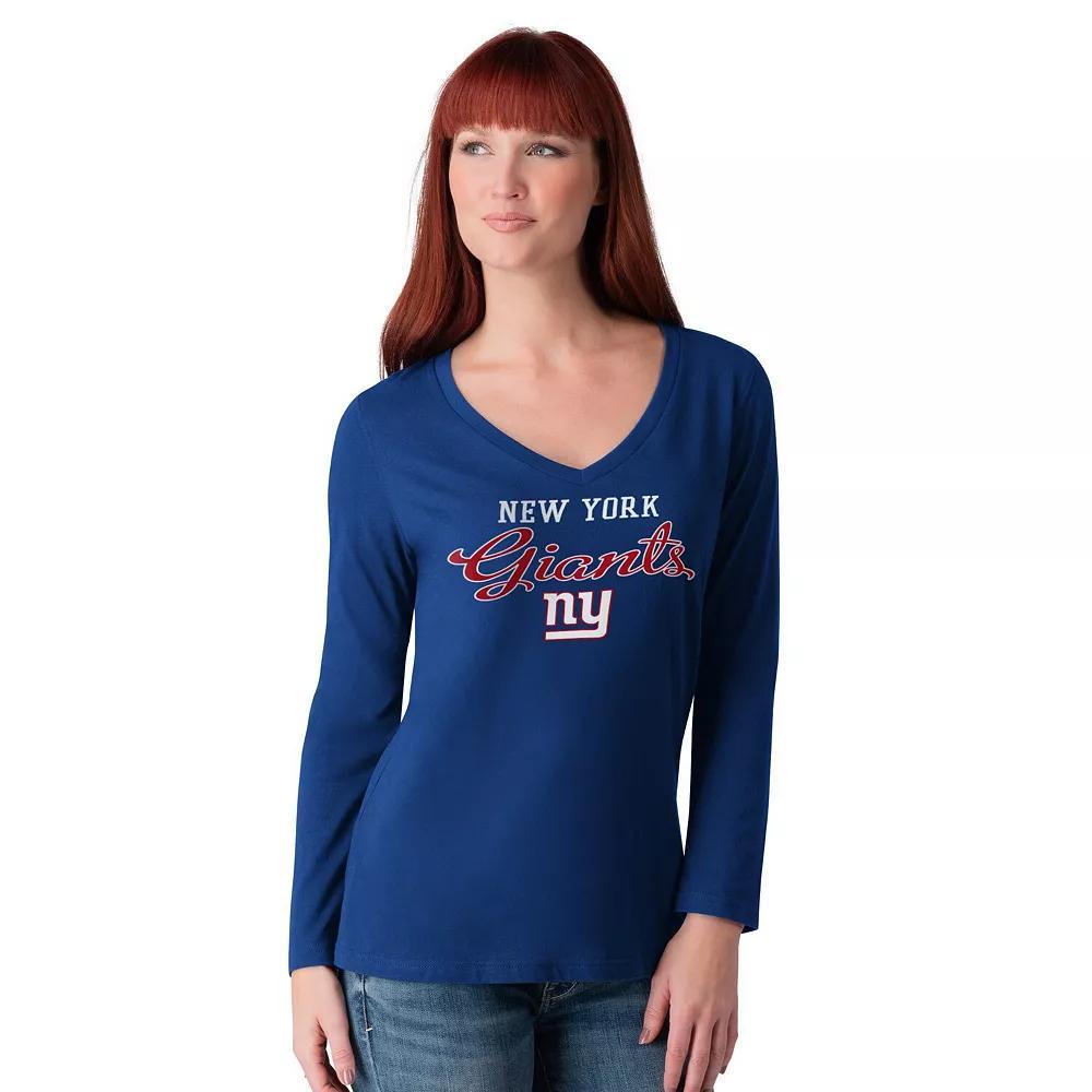 Women's G-III 4Her by Carl Banks Royal New York Giants Post Season Long Sleeve V-Neck T-Shirt, Size: XL, Blue Product Image