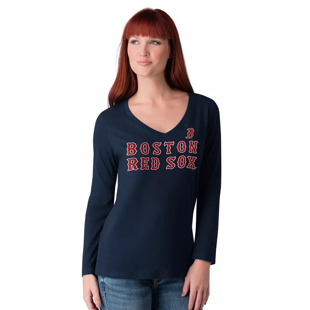 Women's G-III 4Her by Carl Banks Red Boston Red Sox Post Season Long Sleeve V-Neck T-Shirt, Size: 2XL Product Image