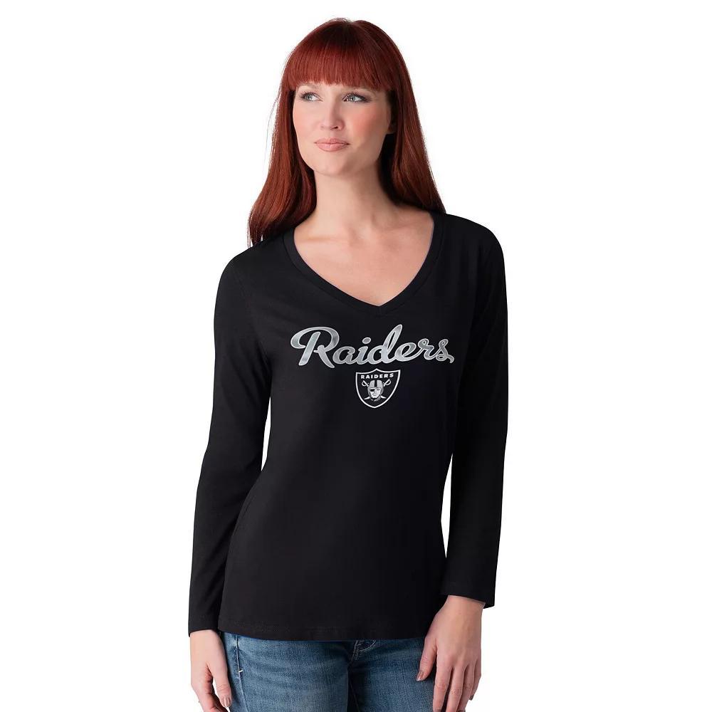 Women's G-III 4Her by Carl Banks Black Las Vegas Raiders Post Season Long Sleeve V-Neck T-Shirt, Size: Small, Lvr Black Product Image