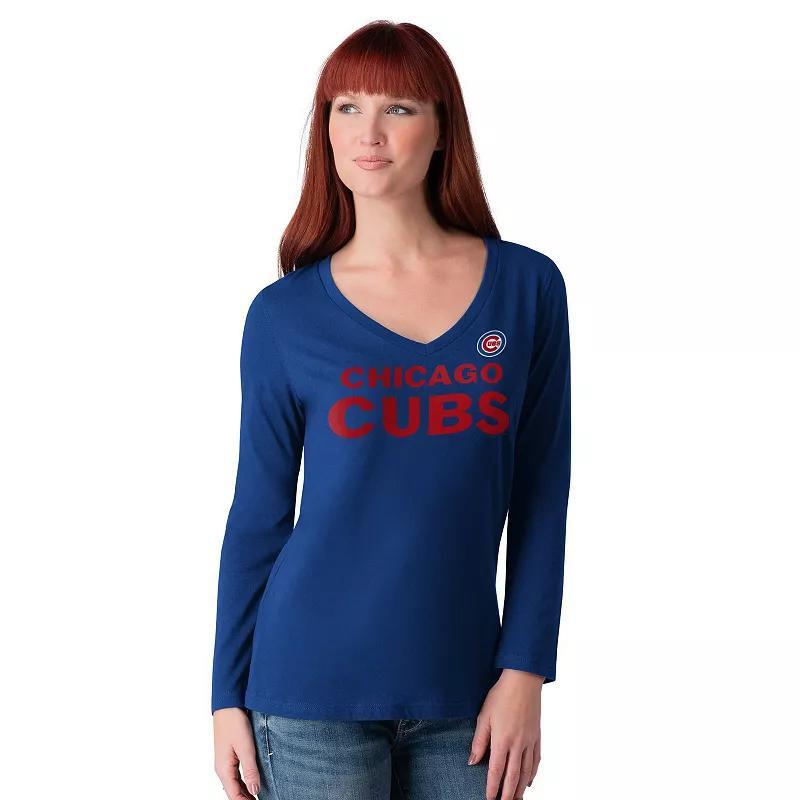 Womens G-III 4Her by Carl Banks Royal Chicago Cubs Post Season Long Sleeve V-Neck T-Shirt Product Image
