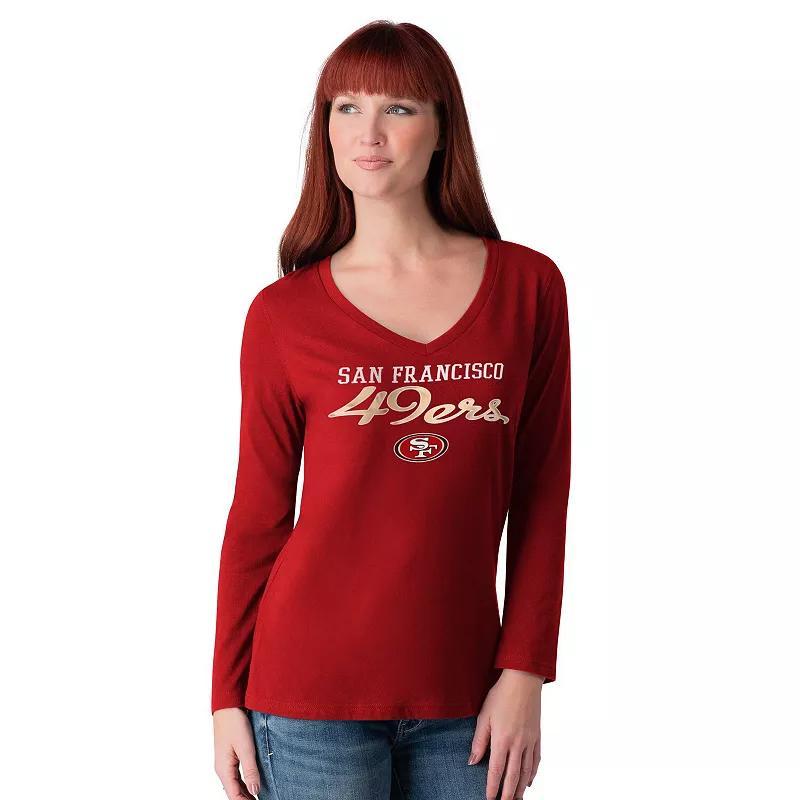 Women's G-III 4Her by Carl Banks Scarlet San Francisco 49ers Post Season Long Sleeve V-Neck T-Shirt, Size: 2XL, Black Product Image