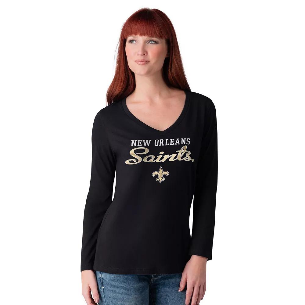 Women's G-III 4Her by Carl Banks Black New Orleans Saints Post Season Long Sleeve V-Neck T-Shirt, Size: XS Product Image