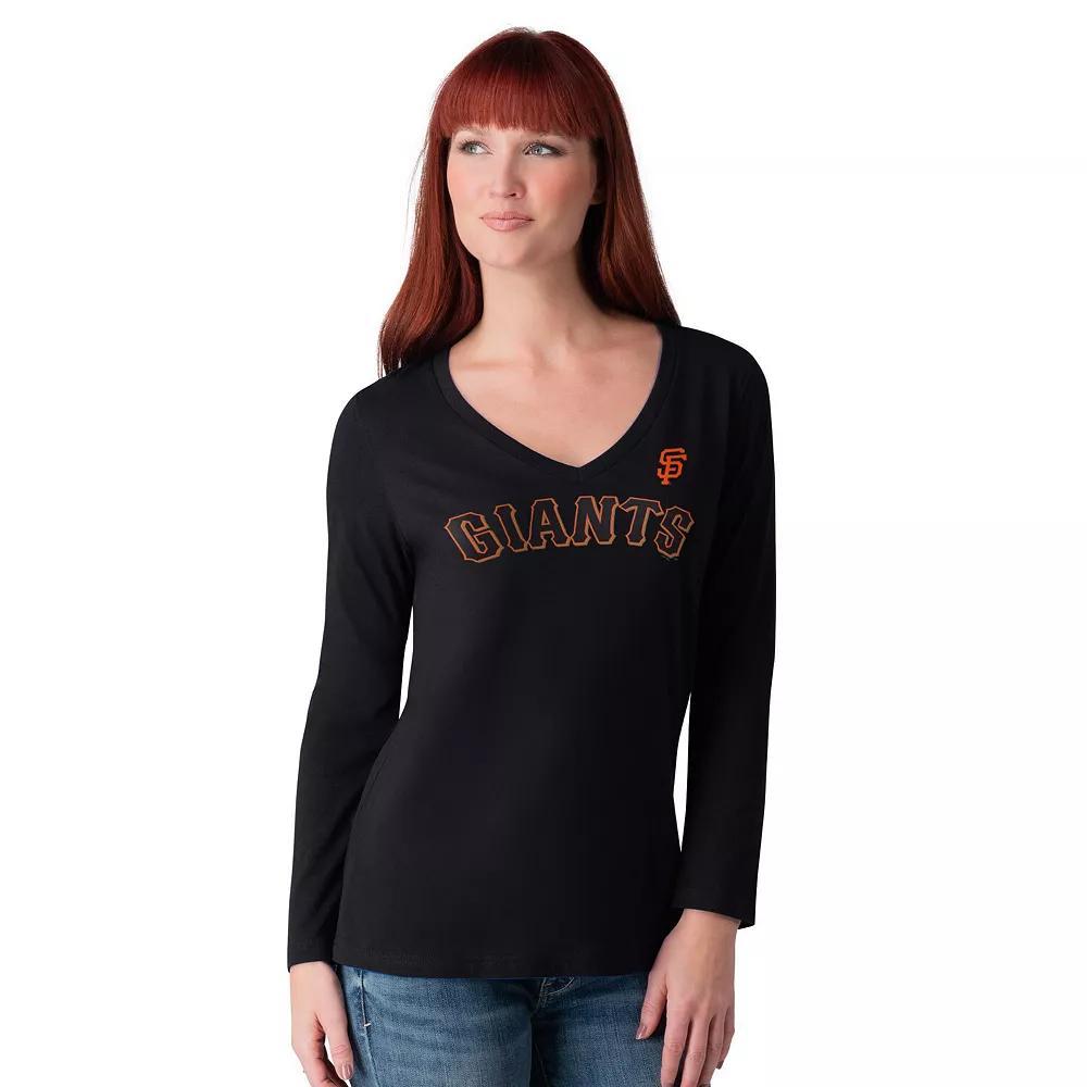 Women's G-III 4Her by Carl Banks Black New Orleans Saints Post Season Long Sleeve V-Neck T-Shirt, Size: XS Product Image