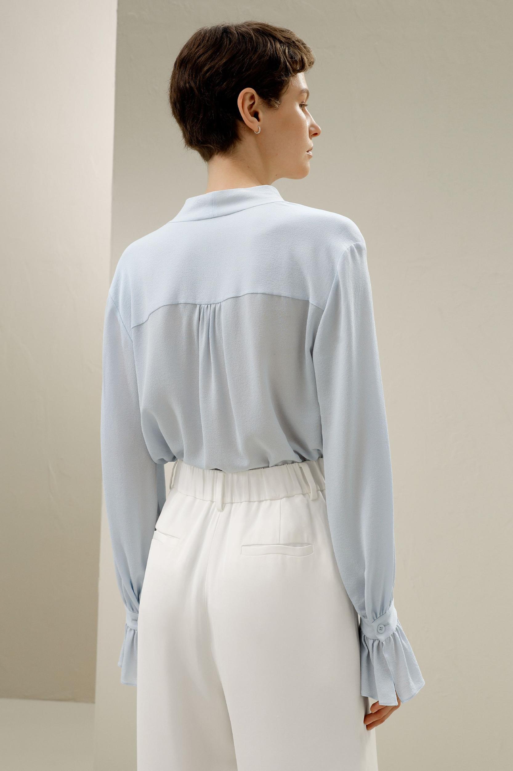 Silk V-neck Ribbon Blouse Product Image