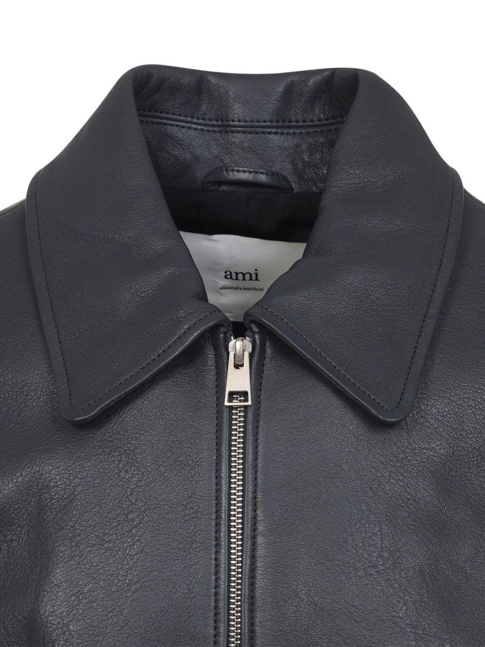 zip-front leather jacket Product Image