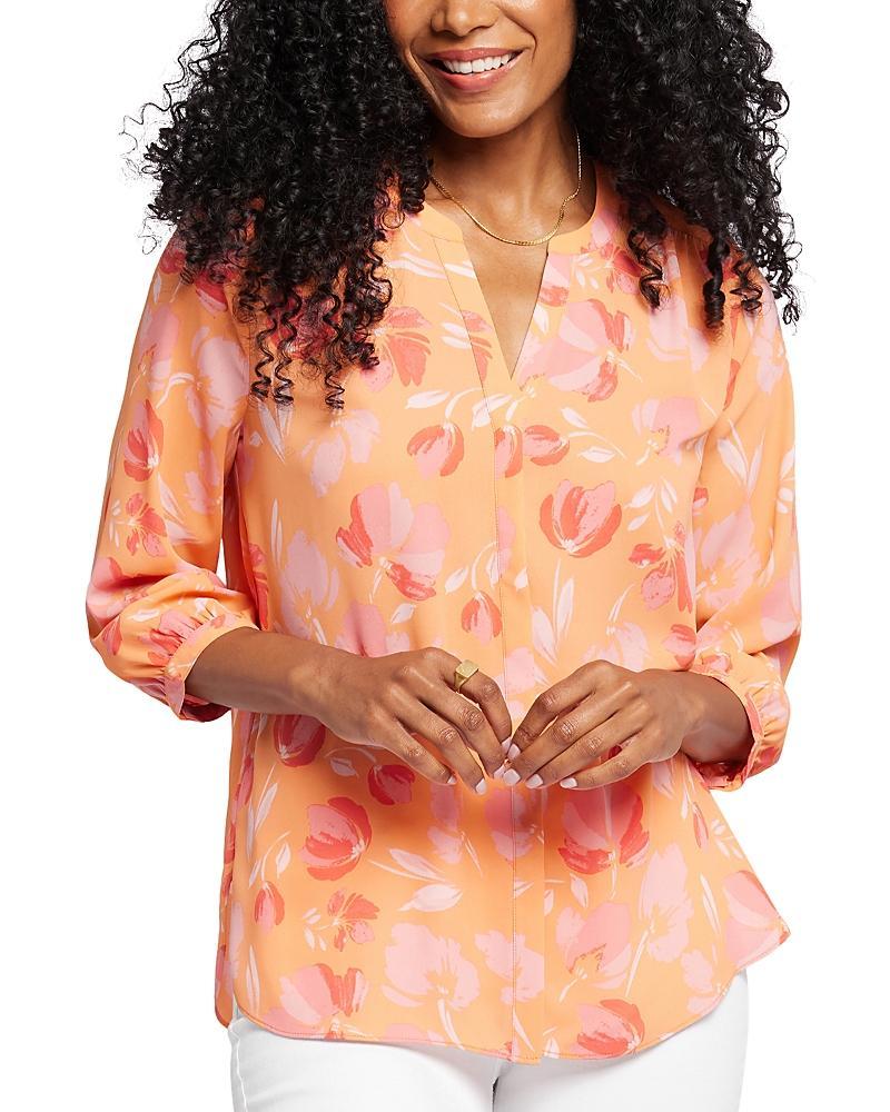 Nydj Three Quarter Sleeve Printed Pintucked Back Blouse Product Image