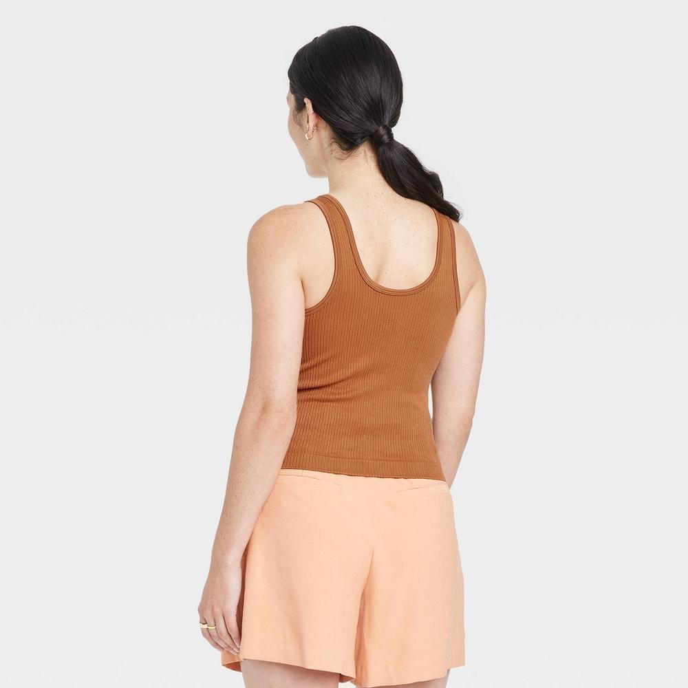 Women's Seamless Slim Fit Tank Top - A New Day™ Brown XS: Ribbed Scoopneck Pullover Product Image