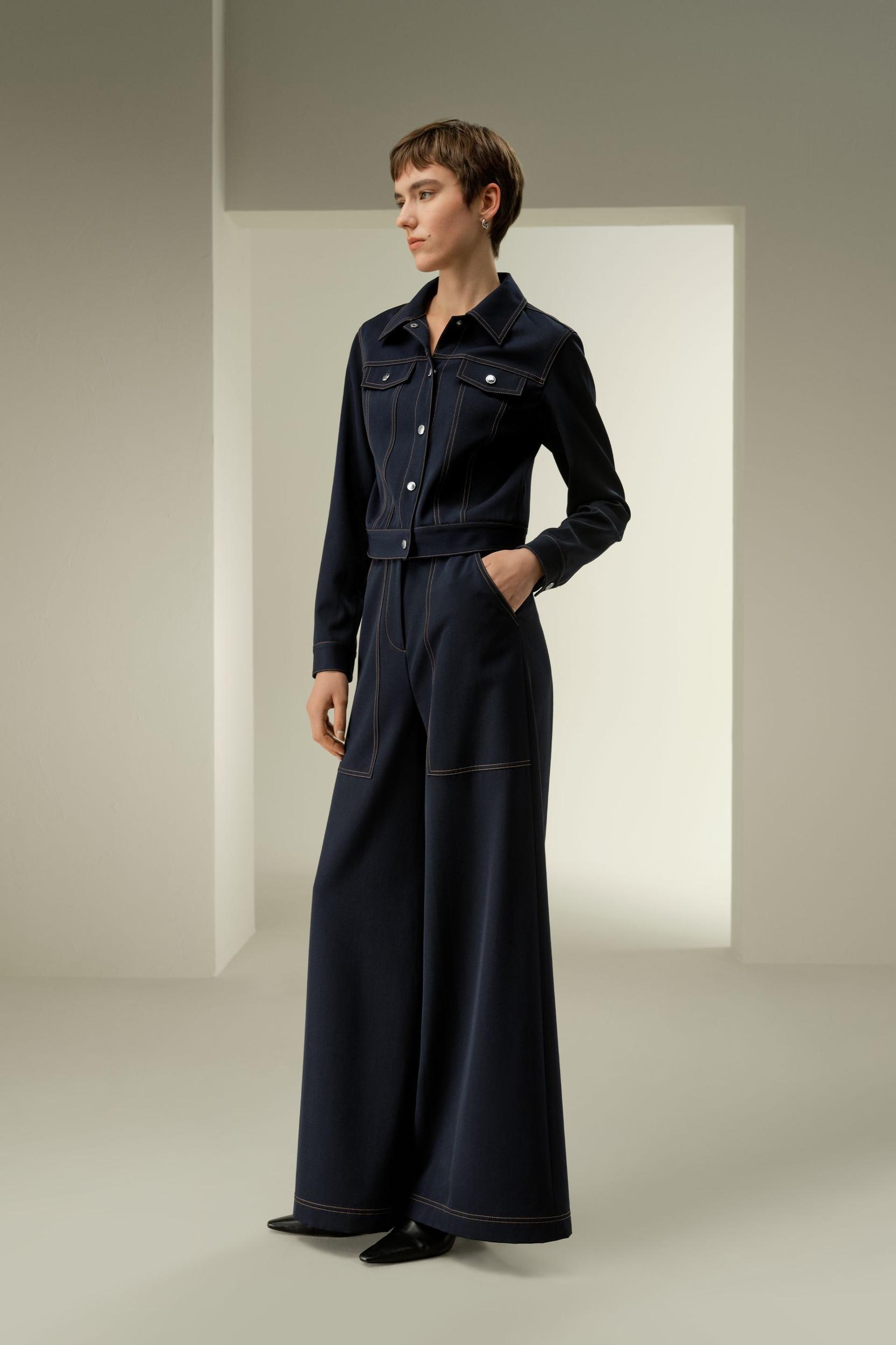 Denim-Inspired Wide Leg Wool Pants Product Image