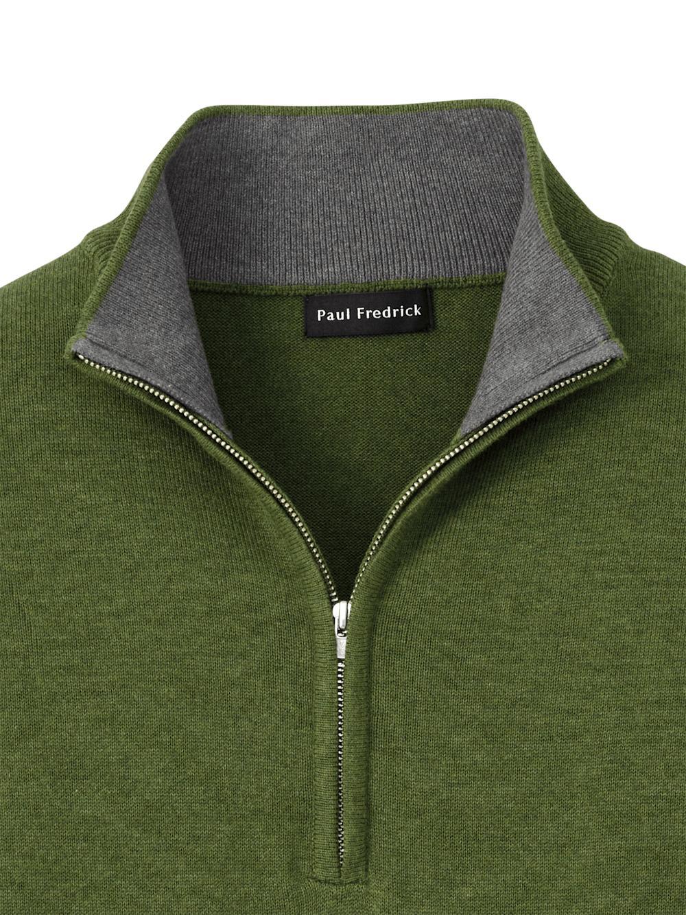 Supima Cotton Quarter Zip Mock Neck Sweater - Olive Product Image